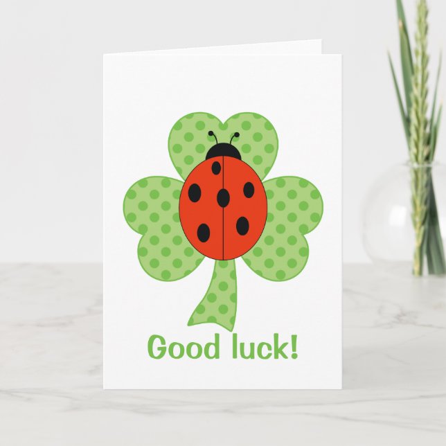 Shamrock Polka dots and ladybug Good luck! Card (Front)