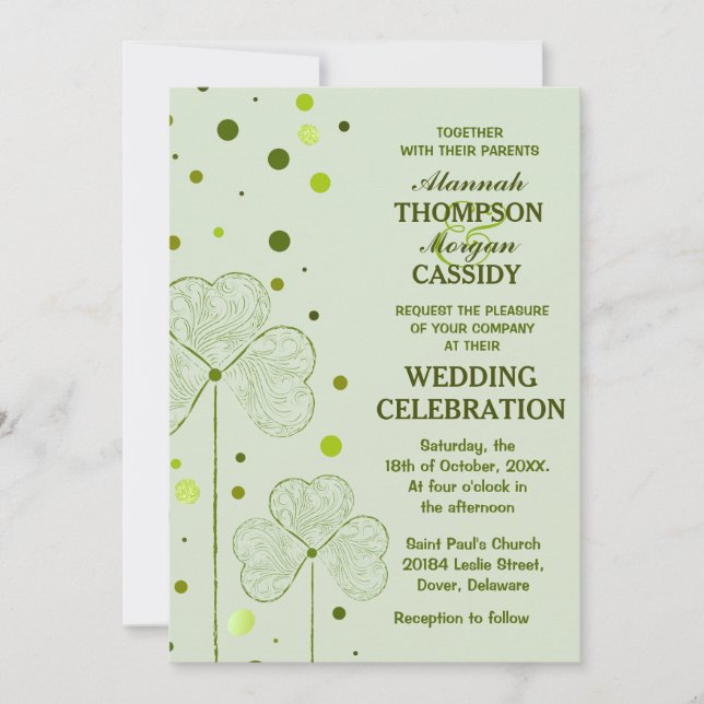 Shamrock Polka Dots Wedding Invitation 2 (Front)
