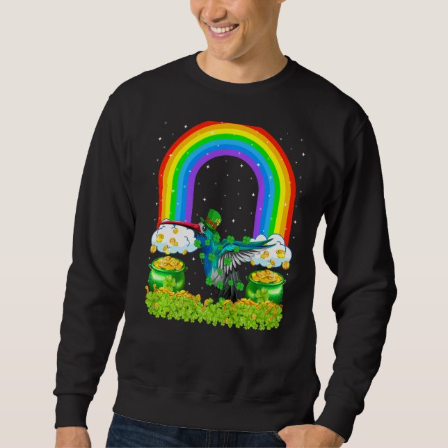 Shamrock Rainbow Leprechaun Hummingbird St Patrick Sweatshirt (Front)