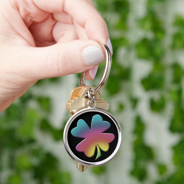 Shamrock Rainbow on Black Keychain (Hand)