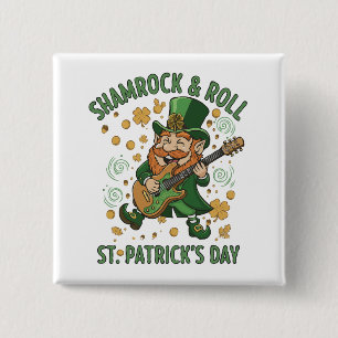 Shamrock & Roll Leprechaun Funny St. Patrick's 2 Inch Square Button