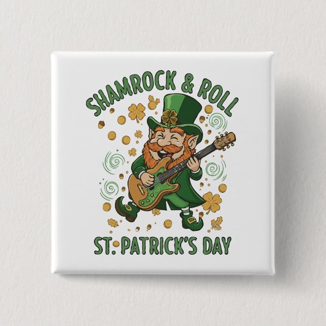  Shamrock & Roll Leprechaun | Funny St. Patrick's  2 Inch Square Button (Front)