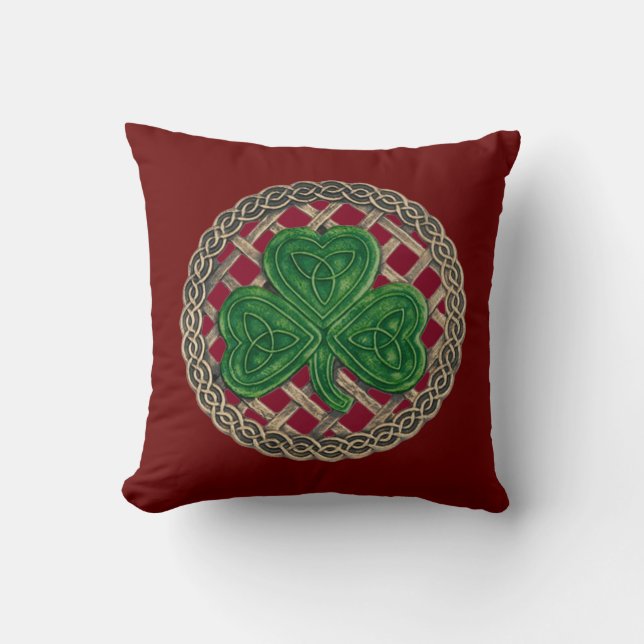 Shamrock rouge et noeuds celtiques Coussin réversi (Recto)