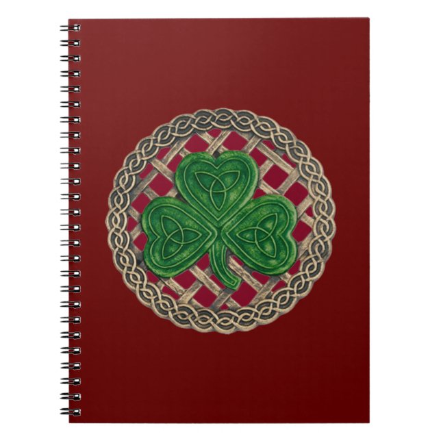Shamrock rouge sur noeuds celtiques Carnet spiral (Devant)