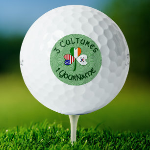Shamrock S. Korea Ireland USA Flags Personalized Golf Balls