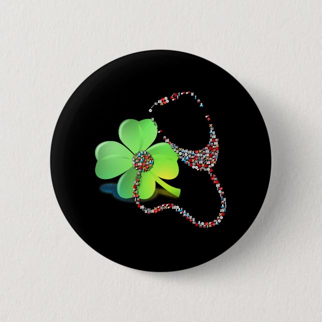 Shamrock  Saint Patricks Day Registered Nurse Tee 2 Inch Round Button (Front)