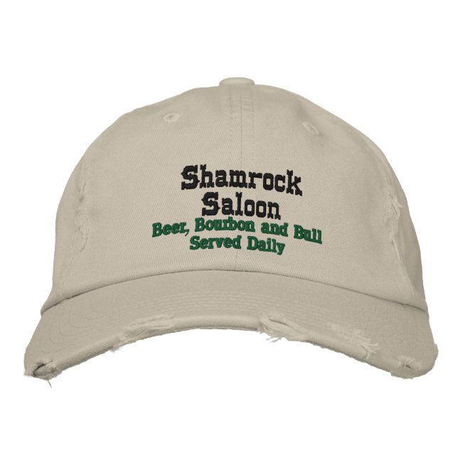 Shamrock Saloon, Beer, Bourbon and Bull Served ... Embroidered Hat (Front)