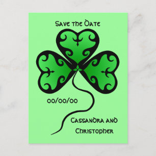 Shamrock save the date announcement postcard
