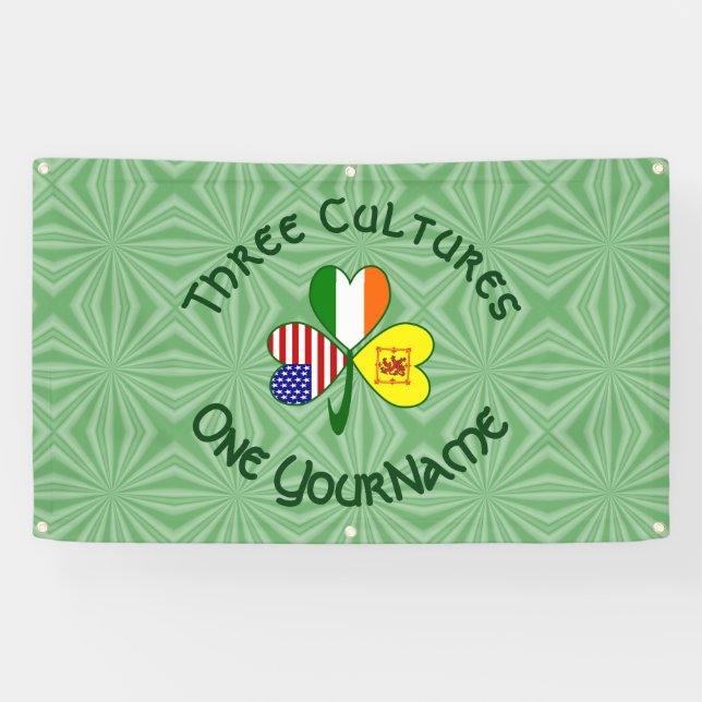 Shamrock Scot Lion Ireland USA Flags Personalized  Banner (Horizontal)