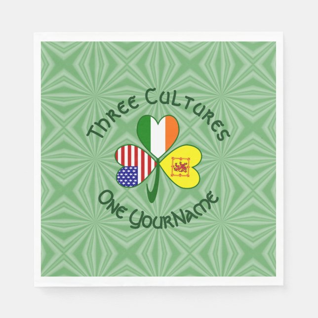 Shamrock Scot Lion Ireland USA Flags Personalized  Napkin (Front)