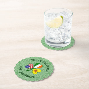 Shamrock Scot Lion Ireland USA Flags Personalized Paper Coaster