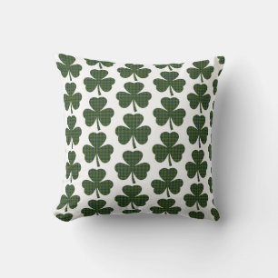 Shamrock Shape Plaid Dark Green Throw Pillow