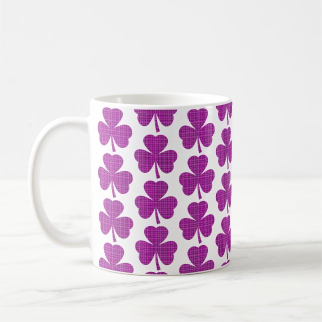 Shamrock Shape Plaid Pink Purple Coffee Mug (Left)