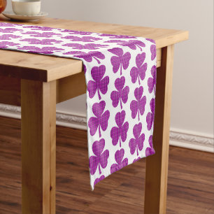 Shamrock Shape Plaid Pink Purple Table Runner