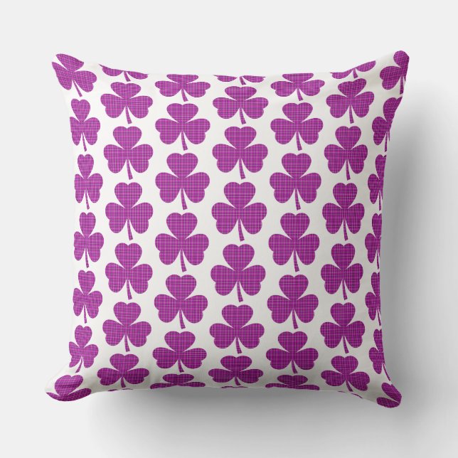 Shamrock Shape Plaid Pink Purple Throw Pillow (Front)
