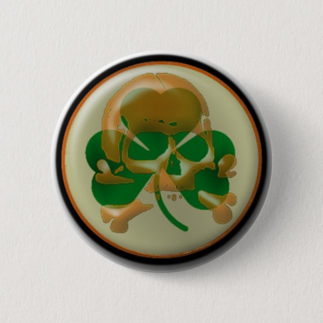 Shamrock skull 2 inch round button (Front)