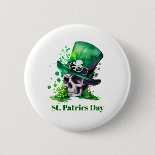 Shamrock skull design 2 inch round button
