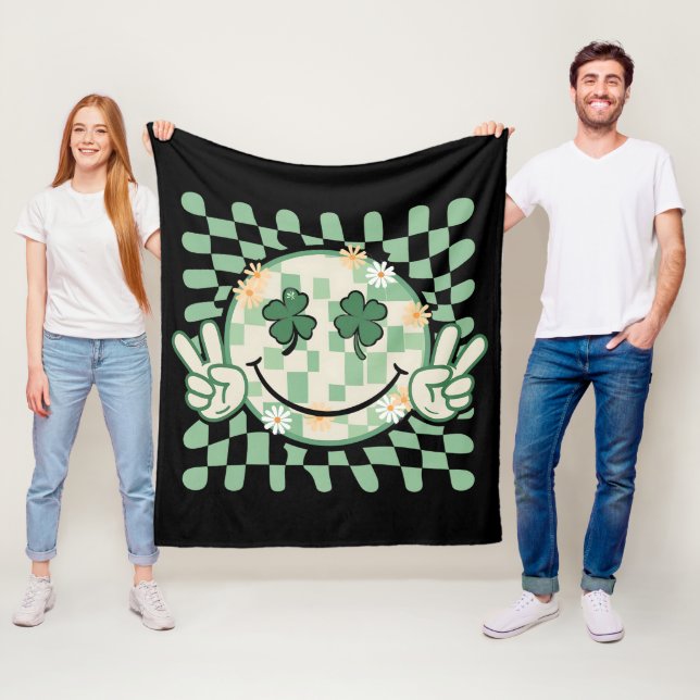 Shamrock Smile Face Funny St Patrick's Day Fleece Blanket (In Situ)