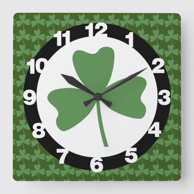 Shamrock Square Wall Clock (Front)