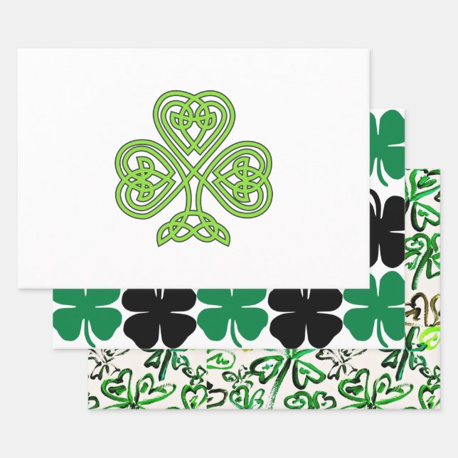 Shamrock St. Patrick Day Wrapping Paper Sheet (Set)
