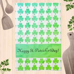 Shamrock St Patrick Day Your text aqua green white Kitchen Towel