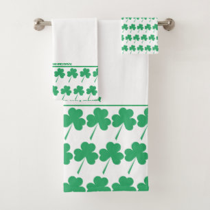 SHAMROCK St Patrick Personalized Scripture WHITE Bath Towel Set