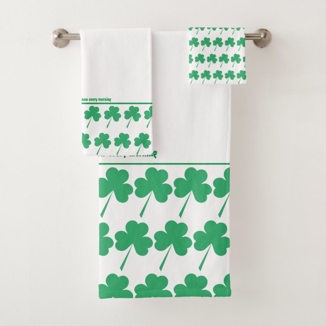 SHAMROCK St Patrick Personalized Scripture WHITE Bath Towel Set (Insitu)