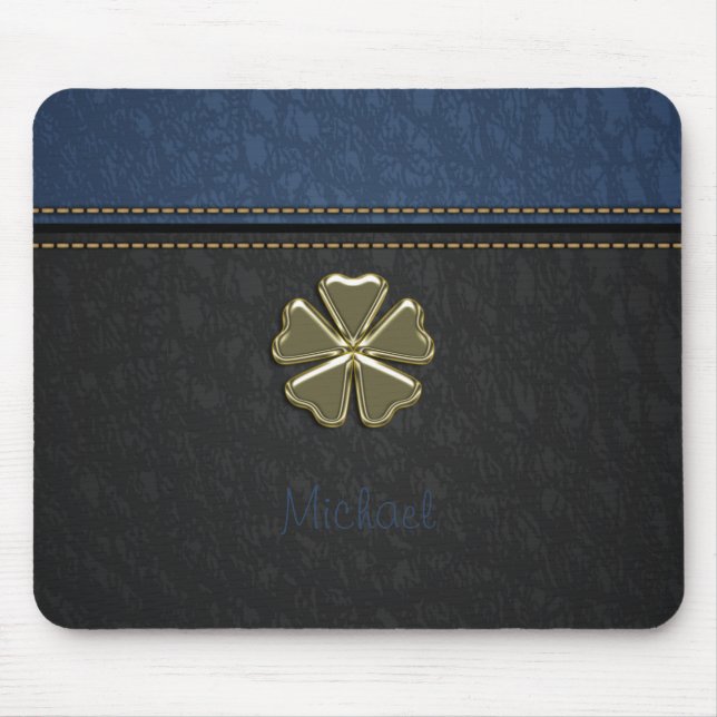 Shamrock St.Patrick`s Day,Blue Leather Mouse Pad (Front)