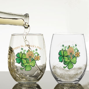 Shamrock ST Patrick Stemless Wine Glass