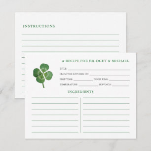 Shamrock St Patricks Day Bridal Shower Recipe Card
