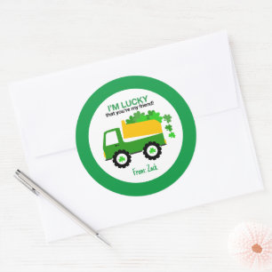 Shamrock St. Patrick's Day Dumptruck Favour Kids Classic Round Sticker