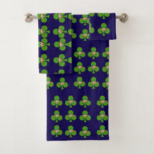Shamrock St. Patrick's Day Holiday Kids Dk Blue Bath Towel Set