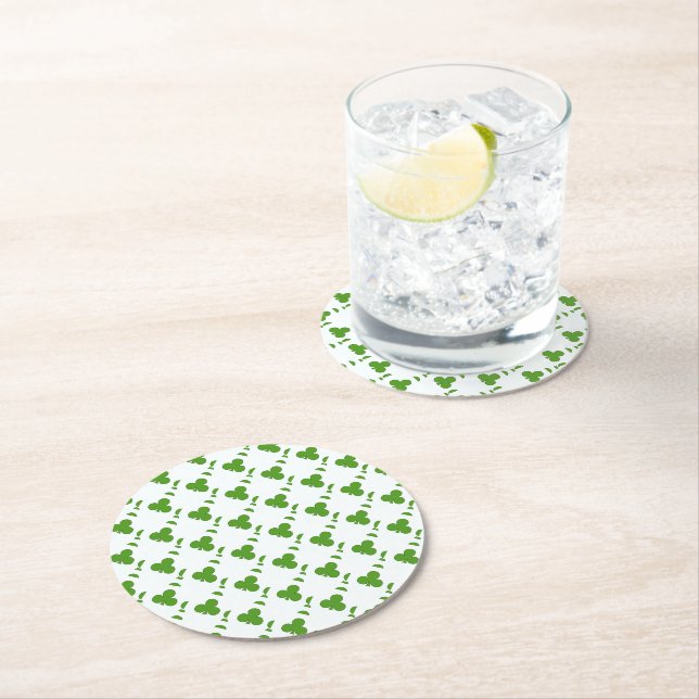 Shamrock St. Patrick's Day Holiday  Round Paper Coaster (Insitu)
