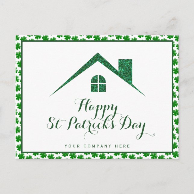 Shamrock St. Patricks Day Real Estate Green House Postcard (Front)