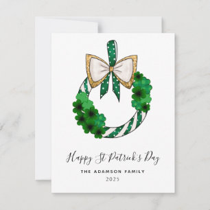 shamrock st Patrick's day wreath glitter modern Holiday Card