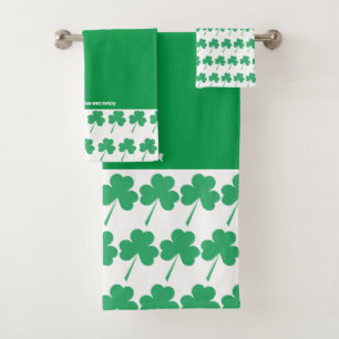 SHAMROCK St Patrick's Personalized Scripture GREEN Bath Towel Set