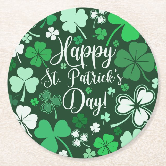Shamrock St Patrick's  Round Paper Coaster (Front)