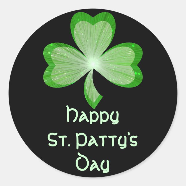 Shamrock 'St Patty's Day' sticker round black (Front)