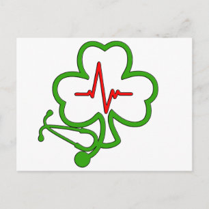 SHAMROCK STETHOSCOPE WITH HEARTBEAT POSTCARD