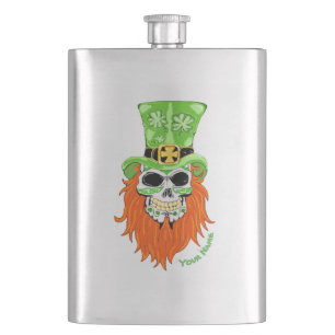 Shamrock Sugar Skull Hip Flask