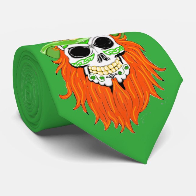 Shamrock Sugar Skull Tie (Rolled)