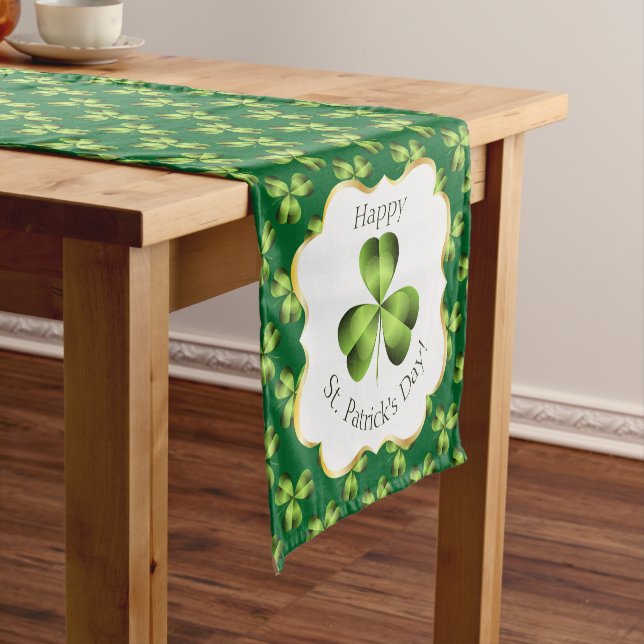 Shamrock Three Leaf Clover Graphic Short Table Runner (In Situ)