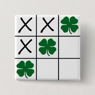 Shamrock Tic Tac Toe 2 Inch Square Button