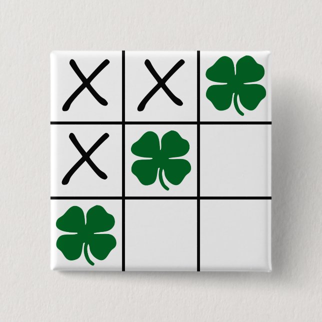 Shamrock Tic Tac Toe 2 Inch Square Button (Front)