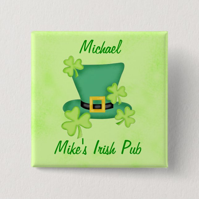 Shamrock Top Hat Irish Name Badge Pin (Front)