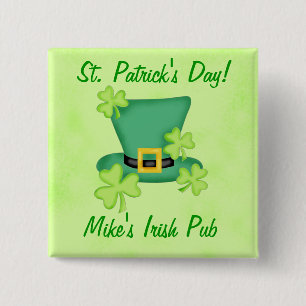 Shamrock Top Hat Irish St. Patricks Day Promotion 2 Inch Square Button