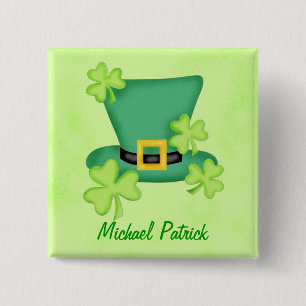 Shamrock Top Hat St. Patrick's Name Badge Pin