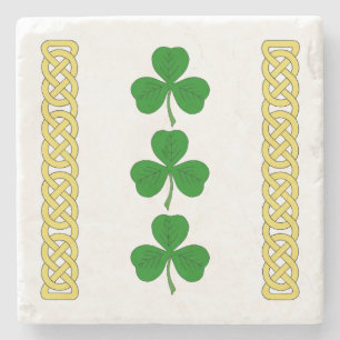 Shamrock Trio and Knotwork Bands Stone Coaster
