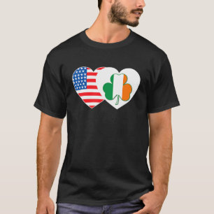 Shamrock USA Flag Twin Heart for Irish Americans P T-Shirt