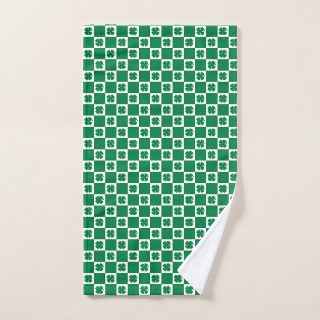 shamrock vert et blanc À damiers Motif Clover (Serviette à main)